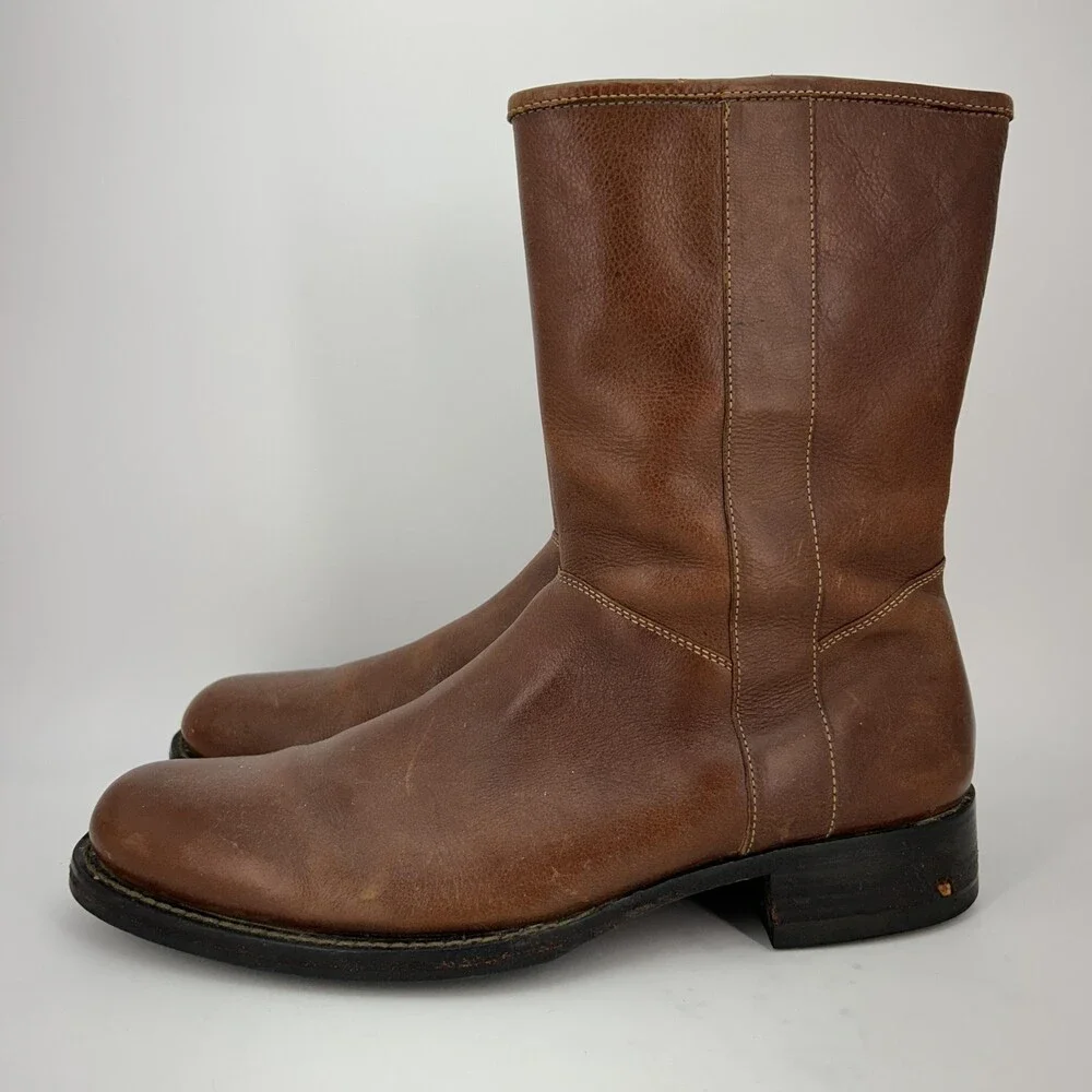 Cole Haan Boots Mens Size 10 M Brown Leather Mid Calf Zip Biker Lined Grip Sole